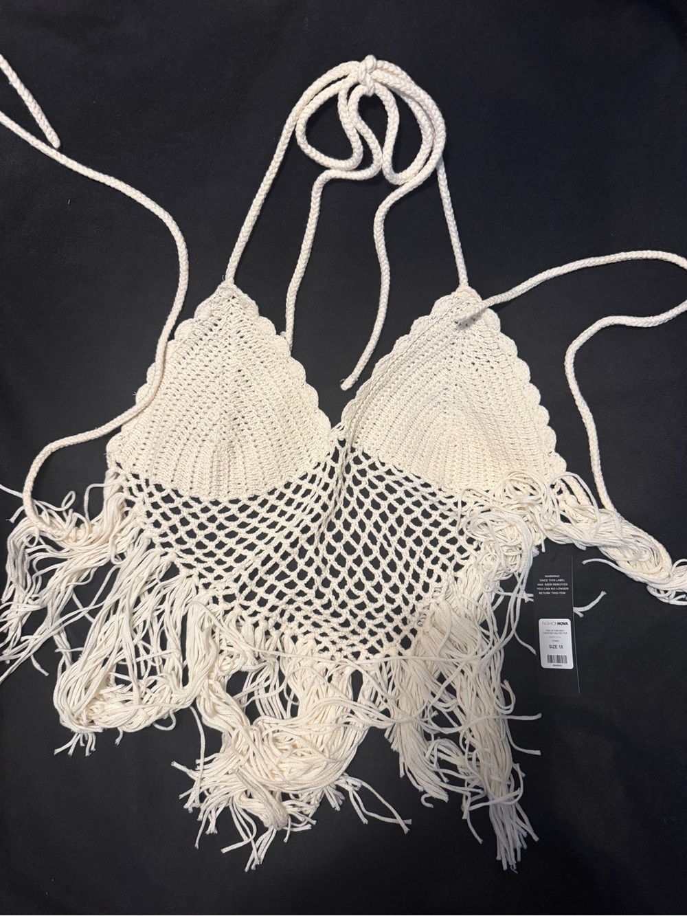 Fashion Nova Cream Crochet Halter Top